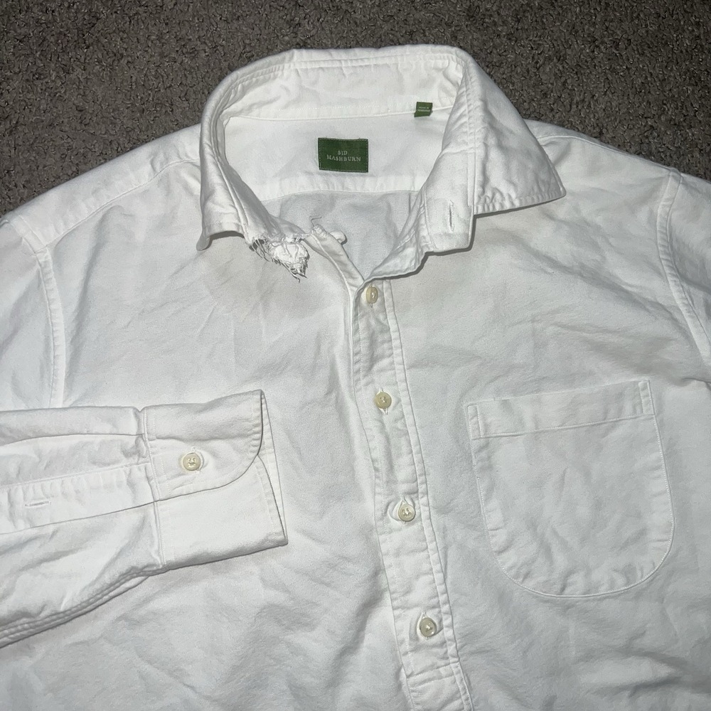 Sid Mashburn Solid White Spread Collar Cotton Oxford Dress Shirt Large